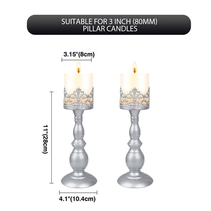 Candle Holders for Pillar Candles Gothic Matte Pearl Silver Tall Candle Holders Set of 2 Decorative Large Table Centerpieces Candle Stand Decor (Pearl Silver 2PCS A)