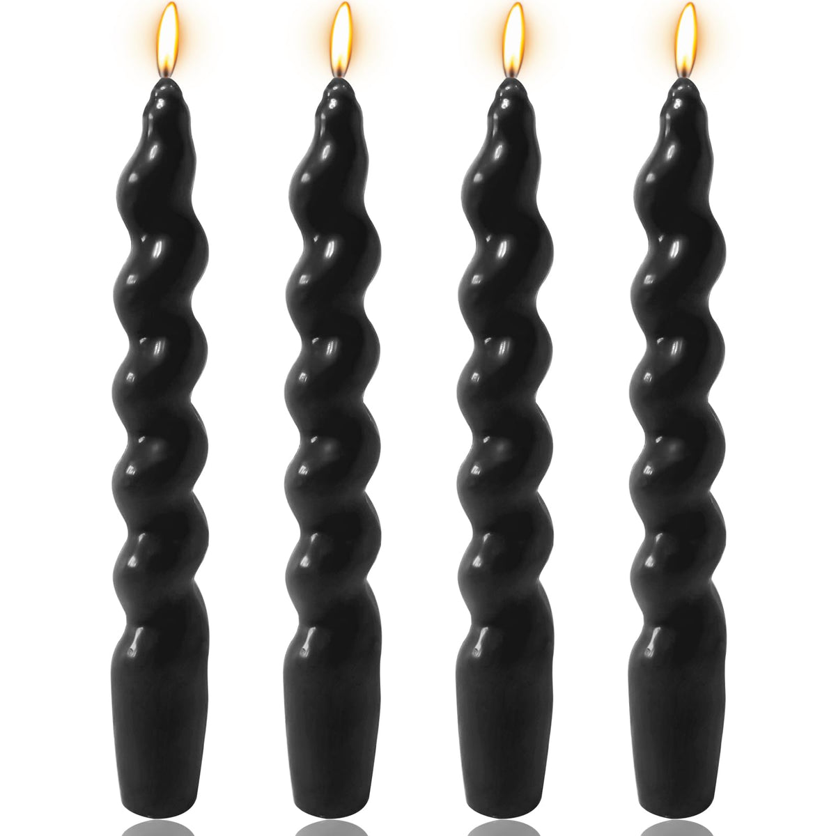 4 Pack 7 Inch Black Spiral Taper Candles, Unscented Dripless Twisted Fat Candlesticks for Home Décor Party Halloween Celebrations