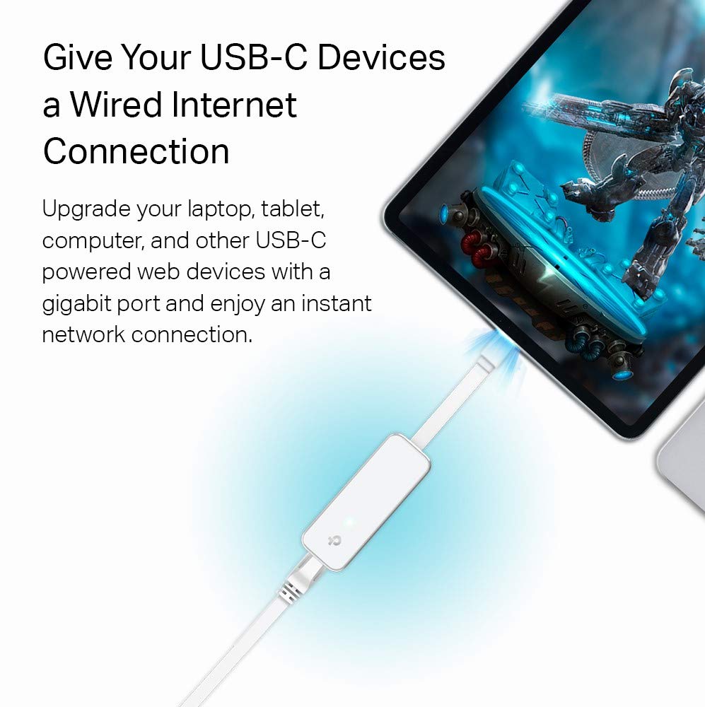TP-Link USB C to Ethernet Adapter (UE300C), Portable 1Gbps RJ45 to USB-C 3.0 Network Adapter, Thunderbolt 3/4 Compatible, Compact, Plug & Play, for MacBook Pro/Air, iPad Pro, XPS, Galaxy, & More