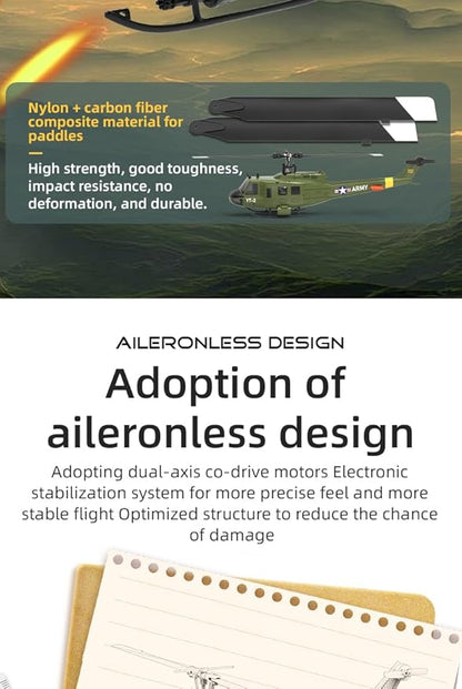 YU Xiang F07 Bell UH-1 Huey RC Helicopter for Adults 1/34 2.4G 6CH Brushless Direct-Drive 3D/6G Flybarless Advanced RTF RC Helicopter with Optical Flow Positioning - 1PCS Battery