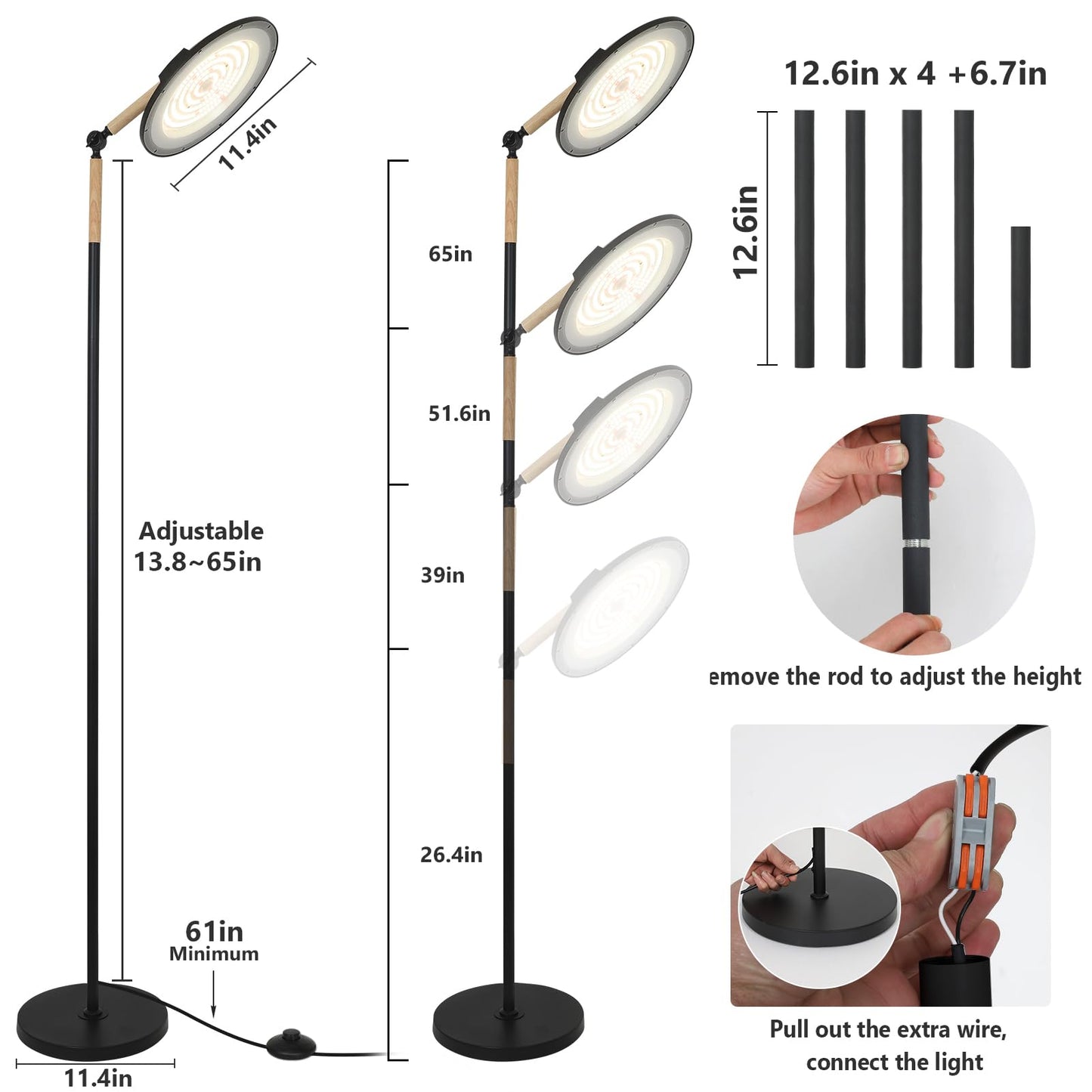 HMVPL 100W Grow Lights for Indoor Plants Full Spectrum, Plant Lights for Indoor Growing with 216 Light Beads, Timer, Remote Control, Dimmable Standing Growth Lamp for Large Many Plants(5 Level Height)