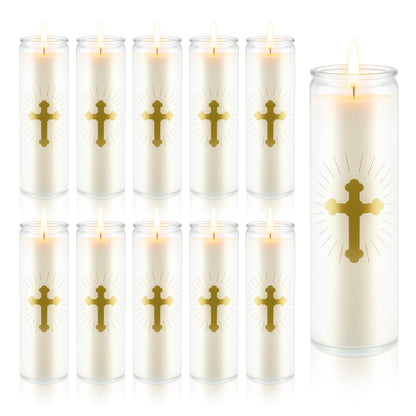 ARQRHTLY 10 Pcs Natural Soy Wax Prayer Candles 7 Day Devotional Candle in Glass 100 Hours Long Burn Time Religious Catholic Christian Spiritual Decor for Memorials Vigil Church Home Altar Bless Novena