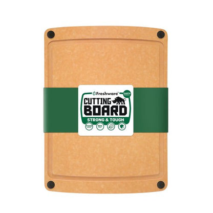 Freshware Wood Cutting Board for Kitchen, Juice Groove, Non-Slip Silicone Feet, Dishwasher Safe, Medium, 12" x 9", Natural