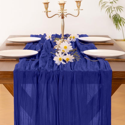 Socomi 10pcs Royal Blue Cheesecloth Table Runner Boho Rustic Gauze 120 inch 10FT Cheese Cloth Sheer Runner for Wedding Party Baby Shower Birthday Home Decor Holiday Decorations