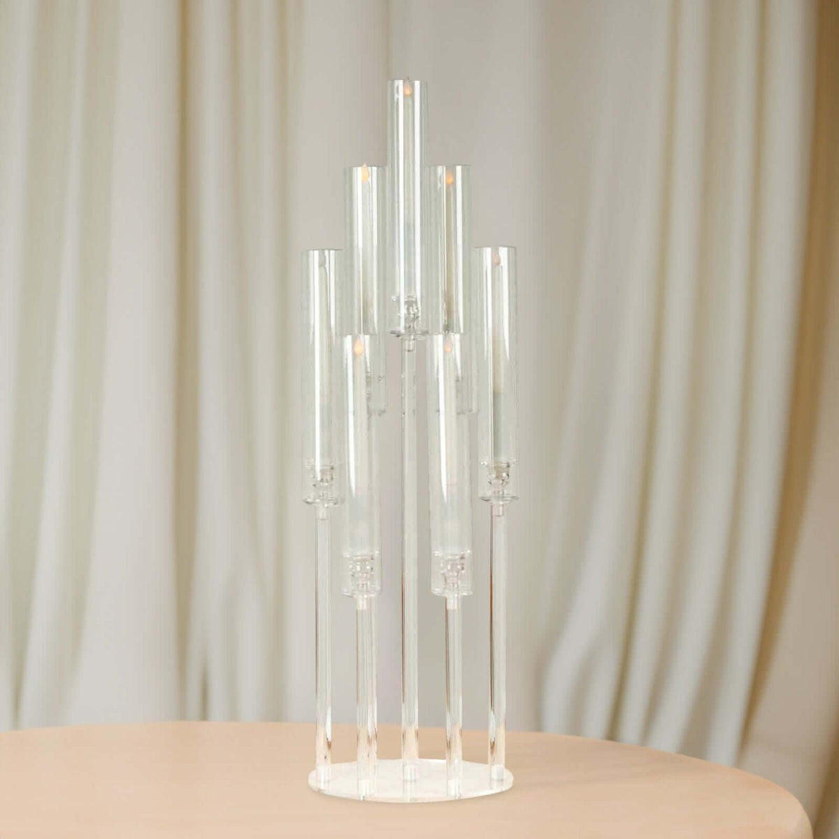 Efavormart 7 Arm Clear Acrylic Cluster Round Taper Candle Holder Candelabra, Pillar Candle Stick Stand with Circular Base - 33" Tall