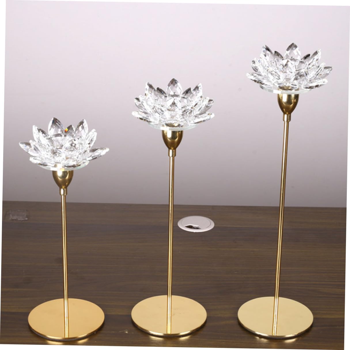 Ipetboom Crystal Lotus Candleholder Small Metal Candle Stand Romantic Dining Room Candlestick Decor for Candlelight Dinner