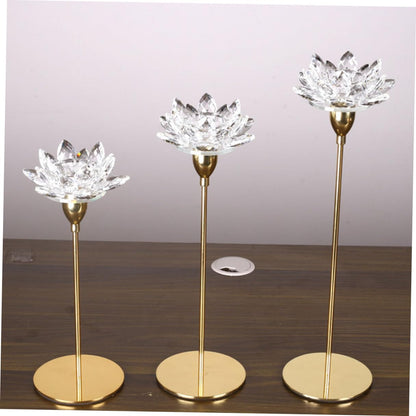 Ipetboom Crystal Lotus Candleholder Small Metal Candle Stand Romantic Dining Room Candlestick Decor for Candlelight Dinner