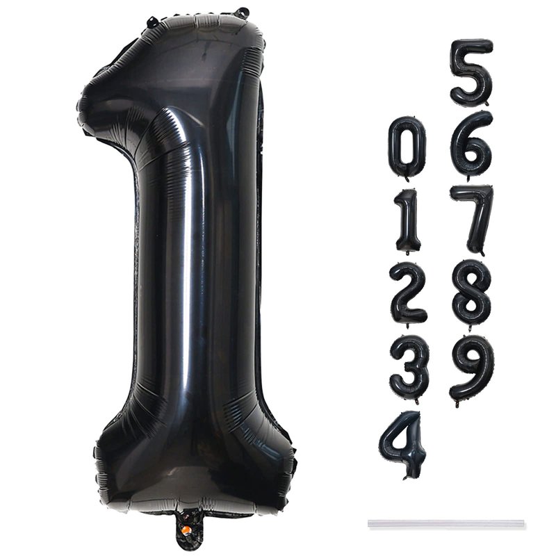 40 Inch Black Foil Balloon Number 1, Giant Self Inflating Number Balloons 0-9 Digital Helium Balloons Set for Girls Boys 1st Birthday Anniversary New Year's Eve Baby Shower Party Decorations Supplies