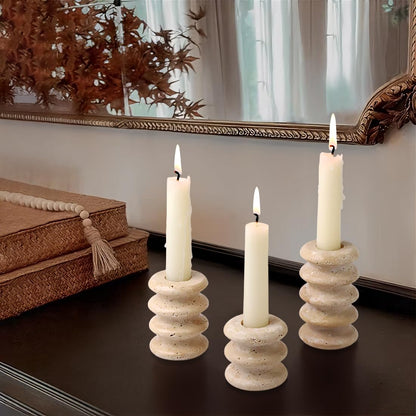 Vixdonos Natural Stone Candle Holder Set of 3 Taper Candle Candlestick Mantle Candle Stand for Home Decor,Wedding,Party and Table Centerpieces(White)