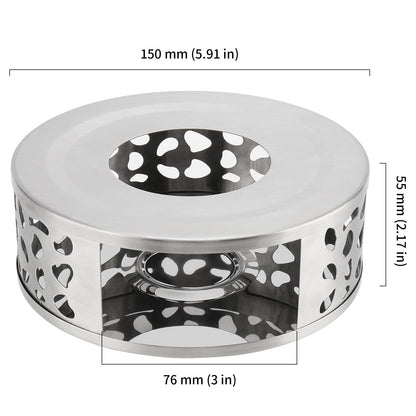 HOIGON 3 PCS Teapot Warmer, Stainless Steel Brushed Tea Pot Warmer Base with Tealight Candle Holder, Silver