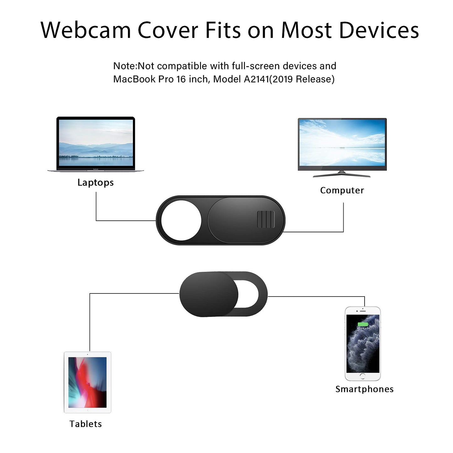 ZUCUCUC Laptop Camera Cover Slide, Phone Camera Cover Slide, 6 Pack Ultra Thin Webcam Cover Slide for Laptop, Desktop, PC, Tablet, Smartphone, Protect Your Privacy and Security(Black)