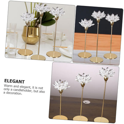 jojofuny Metal Crystal Lotus Candlestick Holder Small Gold Wedding Candle Stand Decorative Candlelight Dinner Ornament for Dining Room