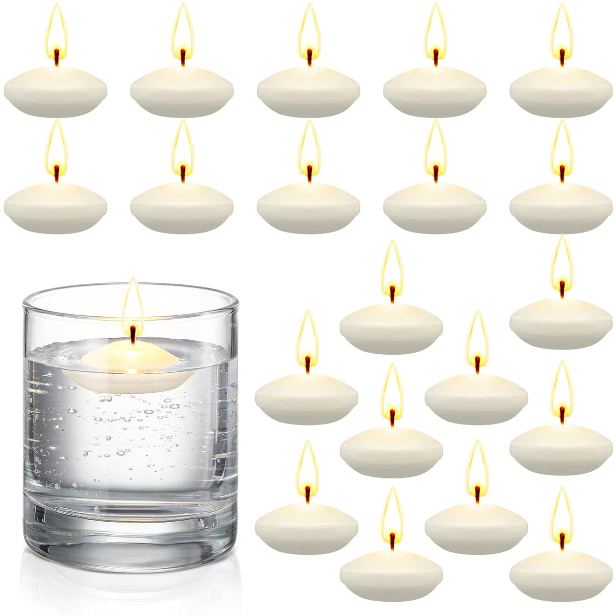 Nuanchu 20 Pcs White Floating Candles Centerpieces for Wedding Small Unscented Floating Candles Decoration for Valentine's Day Party Wedding Anniversary Holiday Party Gifts Home Pool Decor