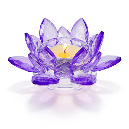 Kolnlala 1 Pc Purple Crystal Lotus Flower Tealight Candle Holder | Glass Votive Candlestick Decor for Home, Wedding, Party & Christmas Table Centerpieces
