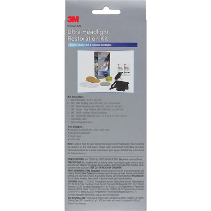 3M Ultra Headlight Restoration Kit, Contains Masking Tape, Light Sanding Discs, Wax Protectant and More, Use on Plastic Lenses Headlights, Taillights and More, Easy Heavy-Duty Restoration (39195)