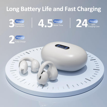 Language Translation Earbuds Real Time, IAMJOY Language Translator Earbuds Open Ear Clip-On Earbuds, Audifonos Traductores Inglés Español Language Translator Device with APP for Travel Study, White