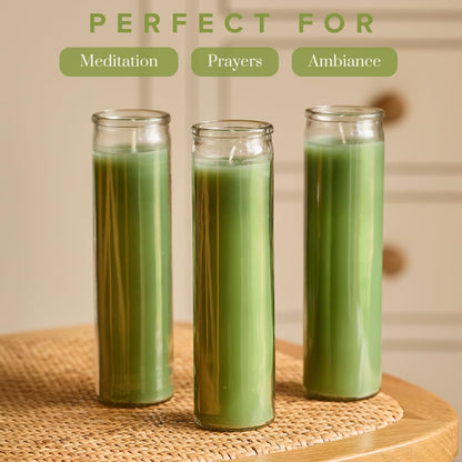 Simply Soson 2x8 inch Green Devotional Scented Candles in Glass Jar - Sage - 1 Piece - 90 Hours – Prayer Candle - Tall Pillar Candles for Religious, Memorials, Party Decor