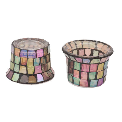 Jeanoko Mosaic Tealight Holder Set of 6 Solid Glass Candle Holder Cups for Wedding Table Centerpiece Meditation Decor Brown for Tealights Prayer Candles and Mini Planters