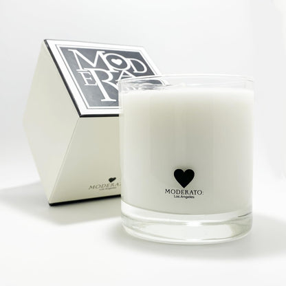 MODERATO Los Angeles No.07 VANILÉ – Luxury Madagascar Vanilla Scented Coconut Wax Candle, Creamy & Sophisticated, Citrus, Crystal Clear Glass Vessel, 50 Hour Burn, Candle Gift, Made in USA 8.5oz