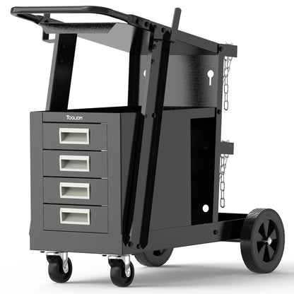 TOOLIOM Welding Cart with 4 Drawers Cabinet,Rolling Welder Cart for TIG MIG Welder and Plasma Cutter 360° Swivel Wheels Welding Trolley