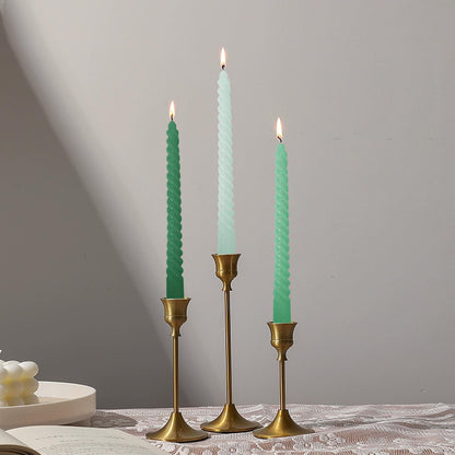 Topsics Green Taper Candles, 4 Pack Green Spiral Twisted Candle, Unscented Taper Candlesticks 10 inch, Candles for Valentines Day Home Decor Wedding Decorations