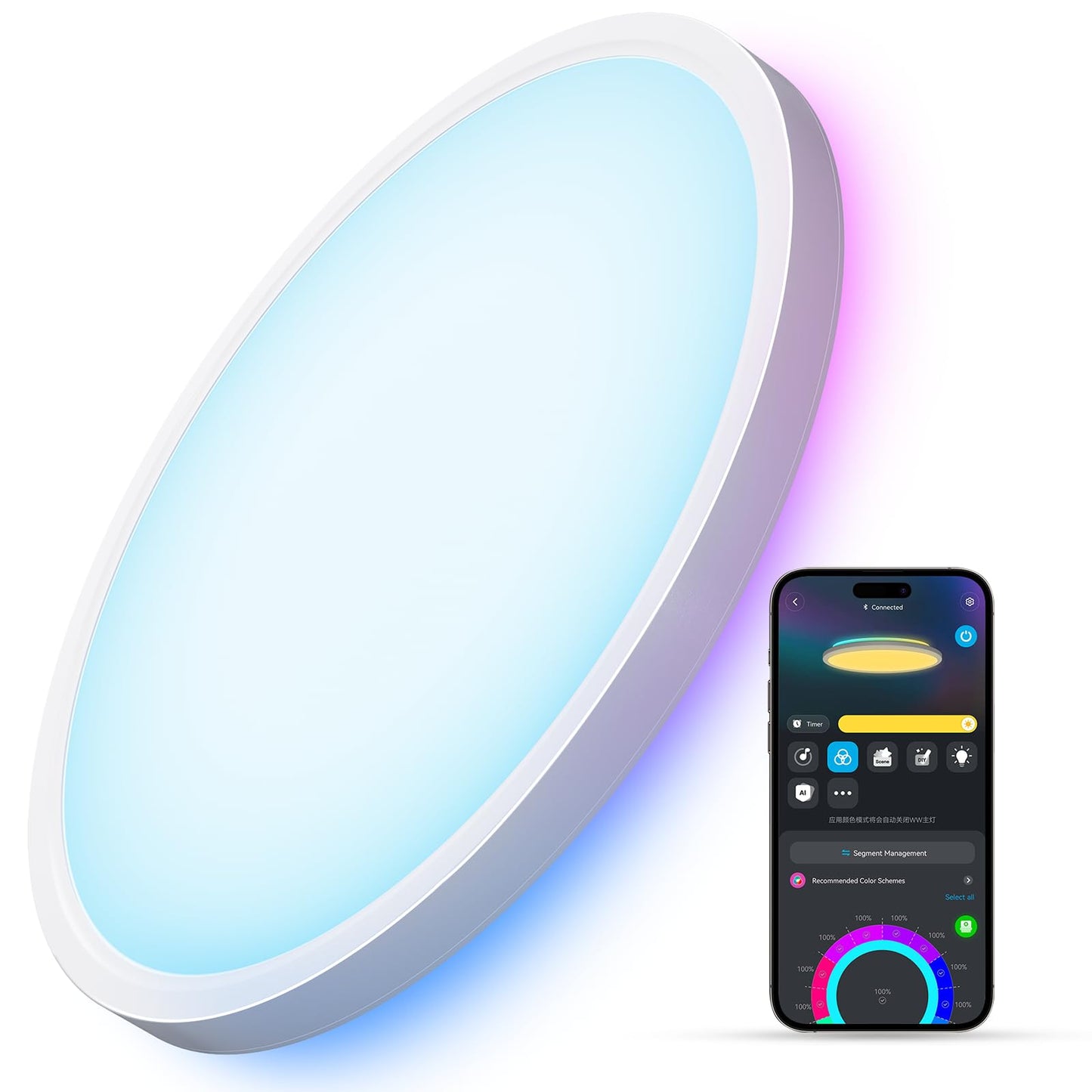 Govee Smart Ceiling Light, RGBIC LED Ceiling Light Fixture, 2400LM Flush Mount Light Fixture, DIY Colors, Works with Alexa, 2200K-6500K Ceiling Lights for Bedroom, Living Room, 12 Inch, 1 Pack