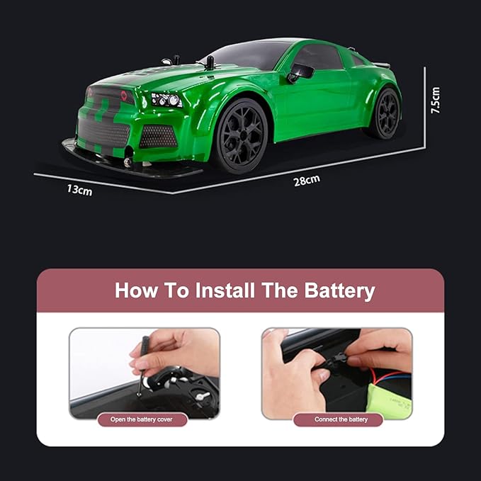 RC Drift Car 1:14 4WD 30KM/H High Speed RC Racing Car 2.4GHz Electric Sport Drifting Car with LED Lights 2 Batteries Drift &amp Race Tires for Adults (Green)