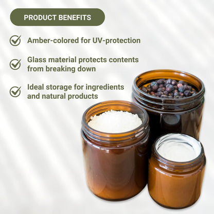 Nature Packaged Glass Amber 1oz Jar - 12 Packs, Lead-Free Empty Round Jars For Beauty Products, Lotion, and Powders - Black Lid - Small Candle Jars