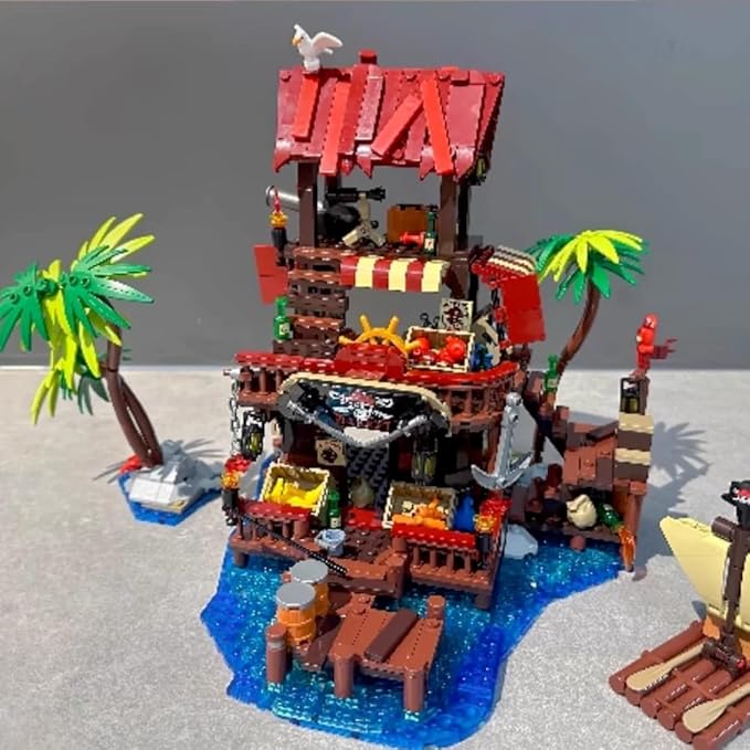 Viking Medieval Pirate's Bay Market Ship Wharf Building Set House Building Block Toy Medieval Architecture Bricks KitGift for Women or Adult 856pcs
