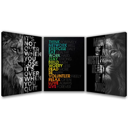 Halioyo 3 Piece Lion Wall Art - Motivational Wall Art, Inspirational Canvas Prints for Office Decor, Modern Lion Picture for Men, Leadership & Strength Pictures for Bedroom Living Room(12x16 inches)