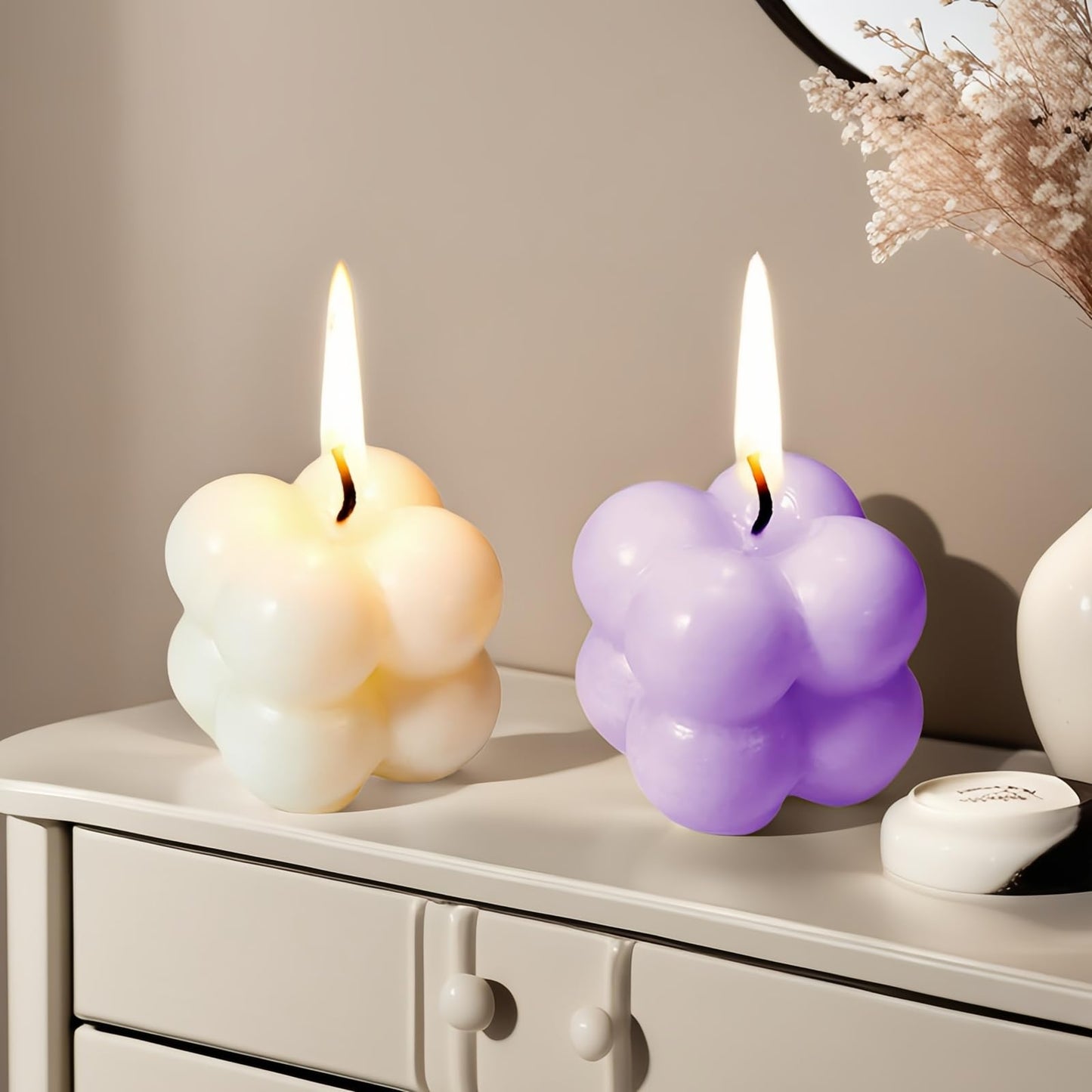 6-in-1 Mini Soy Wax Candles Gift Set – Eco-Friendly Aromatherapy, Lavender/Peach/Sea Salt Scents, Bubble Shaped Decorative Candlestick，Premium Scented Candles for Relaxation/Meditation for Home