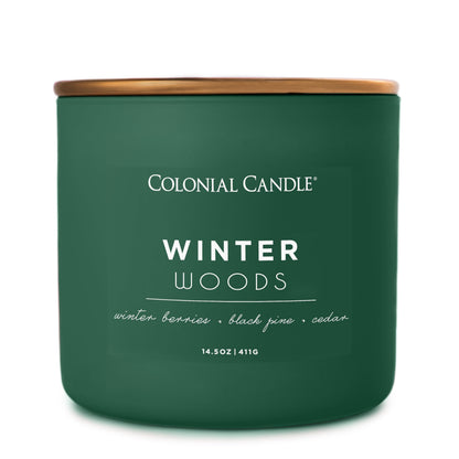 Colonial Candle Winter Woods Scented Jar Candle, Pop of Color Collection, 3 Wick, Green, 14.5 oz - Up to 60 Hours Burn