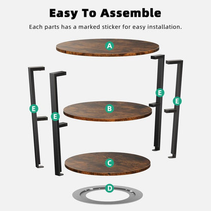 Kalrin Round Side Table, 3-Tier Rotating Side Table, Big Shelf End Table Living Room with Lazy Susan, Nightstand for Small Spaces Living Room Bedroom Sofa, Vintage Brown