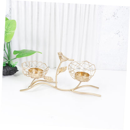 Hoement Iron Candle Holder Bird Branch Tray Candlestick Wedding Decor Decorative Candlesticks for Home