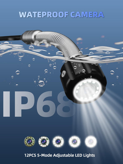 Sanyipace Drain Camera 100FT/30M, 7'' IPS 1080P Pop-Up Screen Sewer Inspection Camera with Distance Counter,20X Digital Zoom,Waterproof Inspection Camera with12 LEDs, for Sewer Line Pipe Inspection
