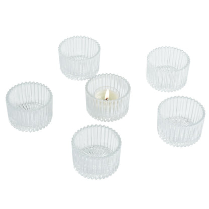 Jollyhilan 6 Pack Glass Candle Holder,Round Glass Candle Tray Ribbed Tealight Holders for Votives, Floating Candles Table Centerpieces Wedding Home Decor,Clear