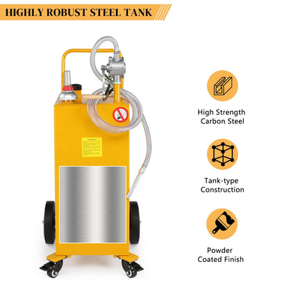 AutoForever 30-Gallon Oil Transfer Fluid Diesel Fuel Storage Tanks Gas Caddy Storage Diesel Kerosene Storage Containers with Rolling Flat-Free Solid Rubber Wheels for Boat, ATV, Car, Motorcycle Yellow