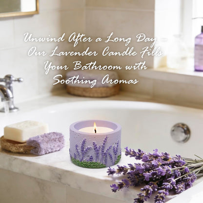 ZAWUU Lavender Scented Candle - 3D Floral Relief Decorative Soy Wax Candle with Built-in Iron Pad for Tabletop Heat Protection - Smokeless Aromatherapy for Stress Relief - Purple Home Office Decor