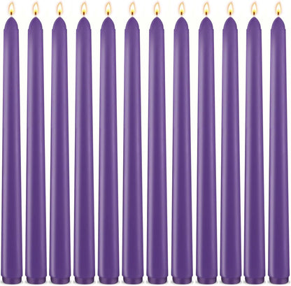 12-Pack Royal Purple Taper Candles, 10 Inch Unscented Dripless Candlesticks, Long-Lasting Burn Time of 7-8 Hours, Perfect for Home Décor, Weddings, and Events