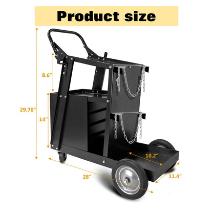 MAYNIYJK Welding Cart wit 4 Drawers, Heavy Duty Rolling Welder Cart with Wheels Handles and Gas Tank Holder, for TIG MIG Welder and Plasma Cutter, Black