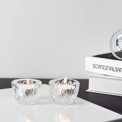 Kitcom Crystal Tealight Candle Holders Pack of 2 for Wedding Party Dinner Table Home Decor Hand-Cut W2.4'' X H1.7'', Clear
