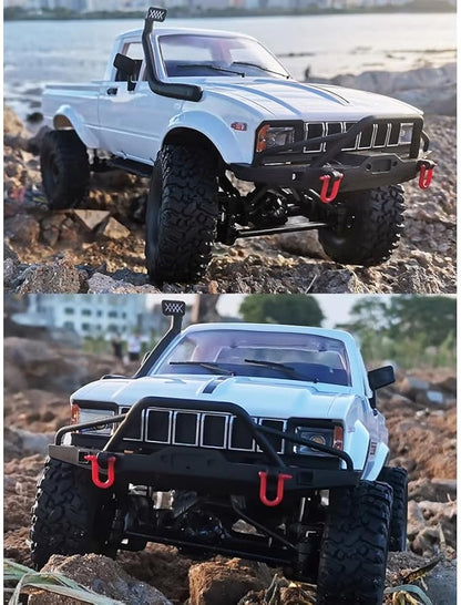 GoolRC RC Truck WPL C24-1 RC Crawler 1/16 Scale Remote Control Car 4WD All Terrain Off Road Pickup Truck 2.4GHz RC Climbing Car with LED Light 2 Batteries for Adults (White)