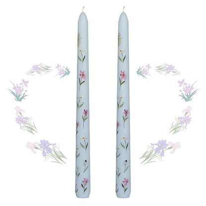 Taper Candles 10 Inch Print Candle Handmade Unscented Light Blue Iris Long Candles 2 Pack Twisted Candlesticks for Wedding Home Decoration Gifts