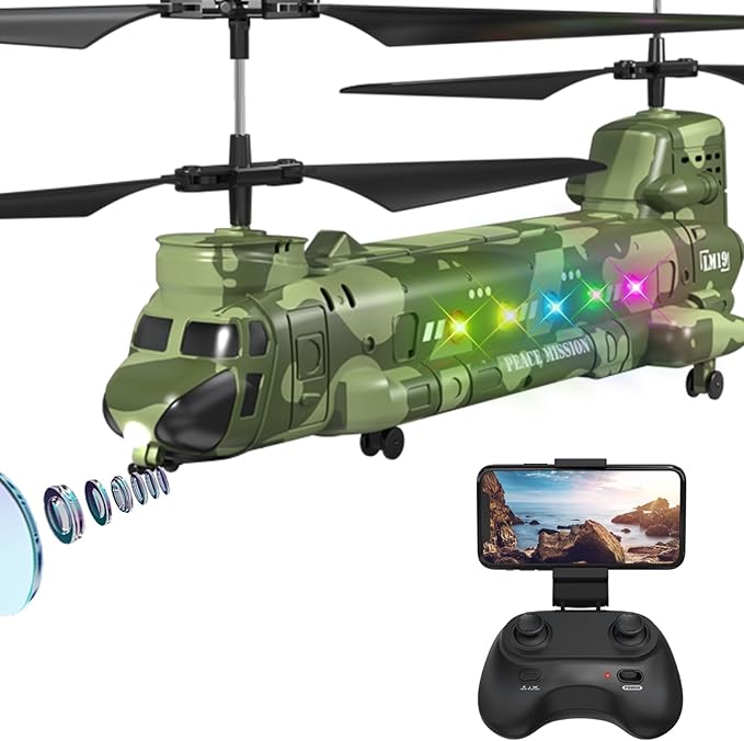OBEST LM19-D Chinook RC HelicopterRemote Control Military Helicopter with CameraTwin-propeller with Altitude HoldOne Key take Off/LandingArmy RC Toys and Military Fans