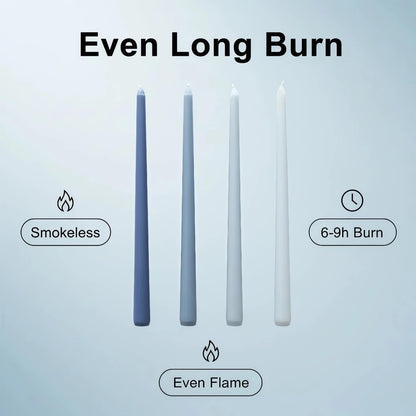 LSXHASGLD 12 Inch Taper Candles, Set of 4, Unscented Smokeless Long Tapered Candle for Wedding Home Decor Christmas (Blue Series, 12in)
