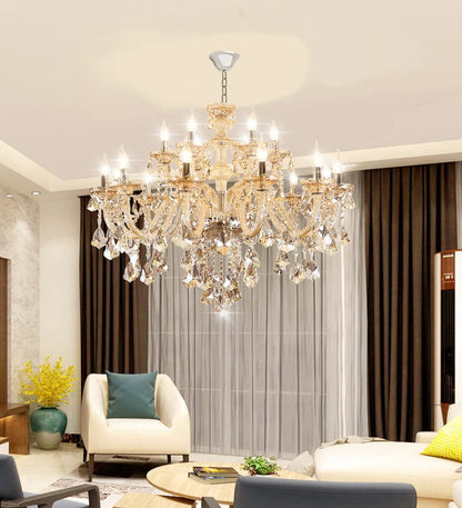 Durahonn Luxury Cognac Crystal Chandelier 18 Lights,Contemporary K9 Crystal Ceiling Chandelier Lighting Fixture Candle Style E12 Base for Dinning Living Room Bedroom Hallway (18 Lights)