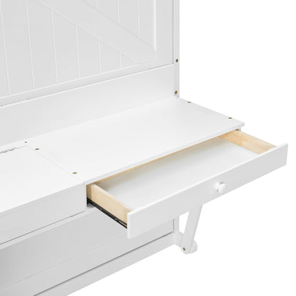 DNYN Murphy Bed with Vanity Desk and Center Mirror for Bedroom/Guest Room, Space-Saving Queen Size Foldable Wall Bed Frame with 2 Side Storage Drawers, No Box Spring Needed