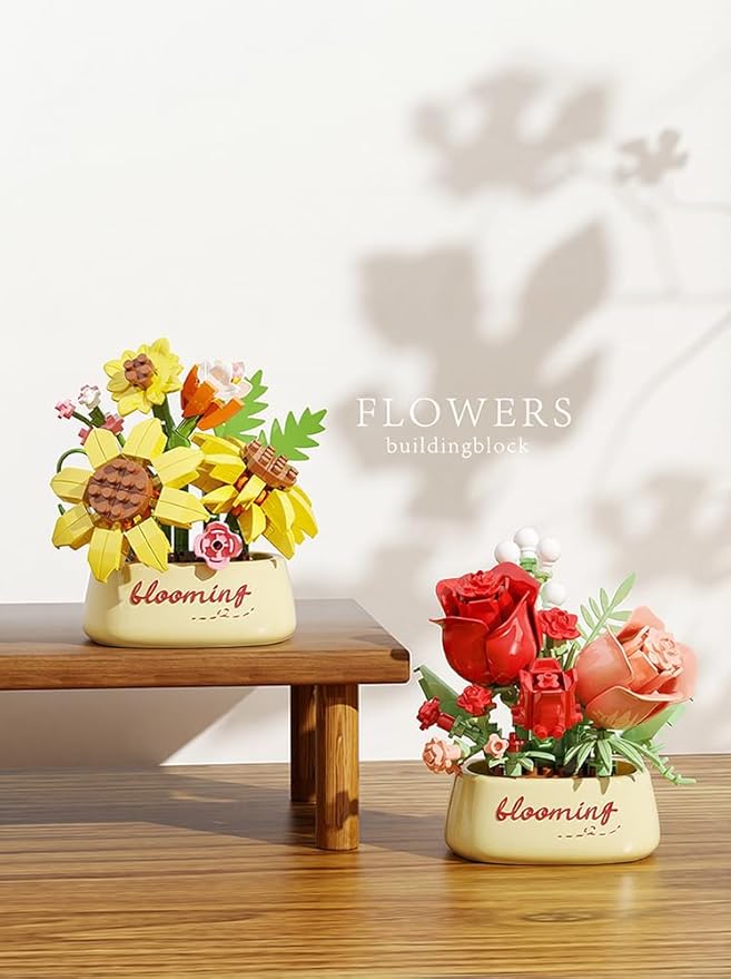 12 Set Mini Flower Potted Bonsai Micro Building Toy Blocks Succulent Plant Artificial Particle Flower Botanical Decoration Toys