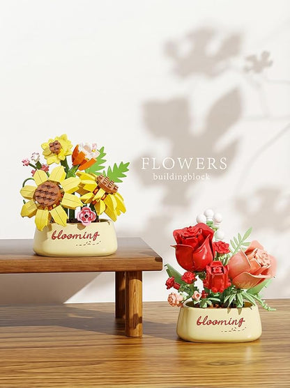 12 Set Mini Flower Potted Bonsai Micro Building Toy Blocks Succulent Plant Artificial Particle Flower Botanical Decoration Toys