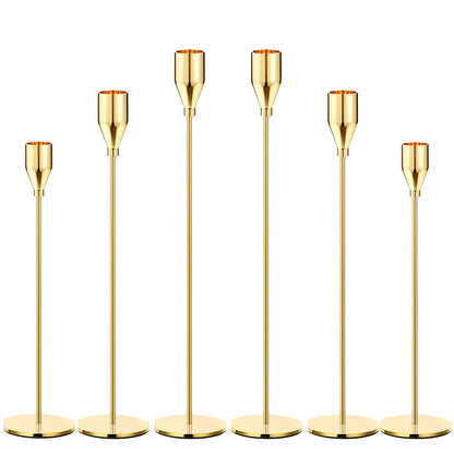 Gold Taper Candle Holders, Set of 6 Gold Candlestick Holders Taper Candle Holders fits 3/4" Thick Pillar Candle Led Modern Metal Candles, Elegant Stands Decorative Table Candle Holder